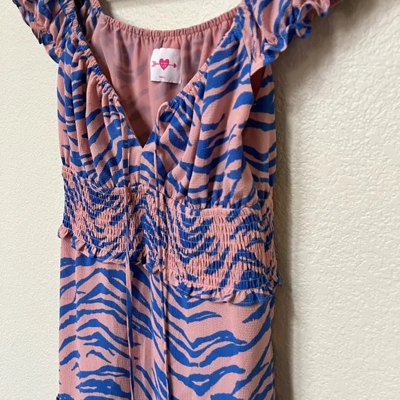 BUDDY LOVE | Spring Summer Zebra Print Ruched Mini Dress in Pink &amp; Blue | Size S