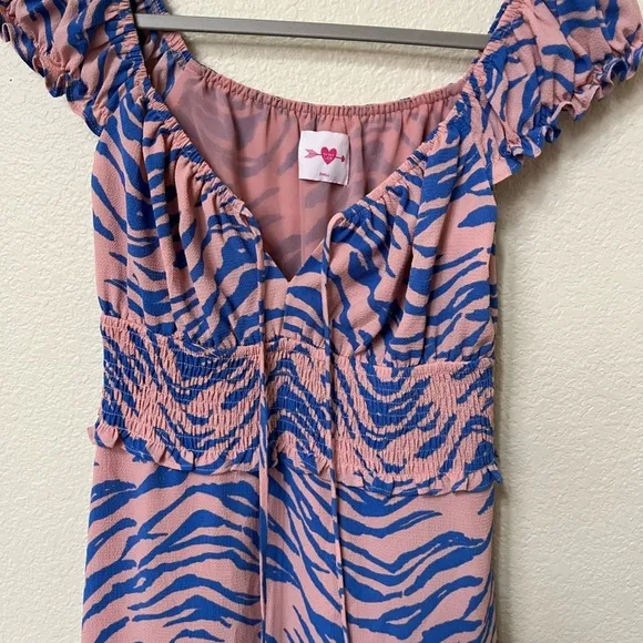 BUDDY LOVE | Spring Summer Zebra Print Ruched Mini Dress in Pink &amp; Blue | Size S