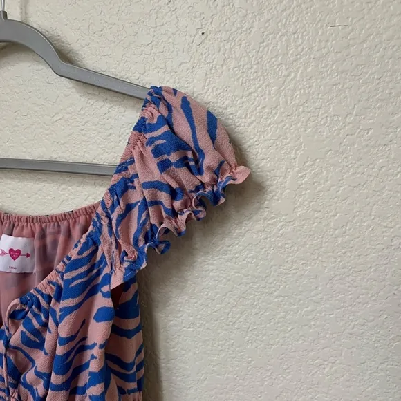 BUDDY LOVE | Spring Summer Zebra Print Ruched Mini Dress in Pink &amp; Blue | Size S