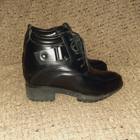 BUGARRI-Black Leather Boots-Elevator/Height Increasing-4.75&quot; Heel-Size 5.5UK/6.5