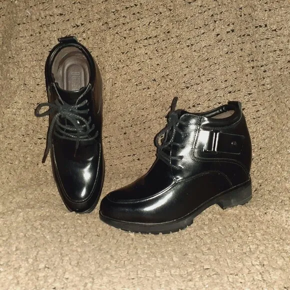 BUGARRI-Black Leather Boots-Elevator/Height Increasing-4.75&quot; Heel-Size 5.5UK/6.5