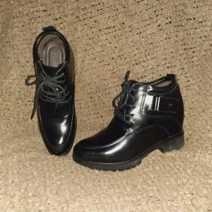 BUGARRI-Black Leather Boots-Elevator/Height Increasing-4.75&quot; Heel-Size 5.5UK/6.5