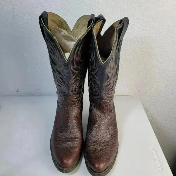 Bull Rider Boots Men Size 8 EE Wide Blue Brown Leather Western 10226