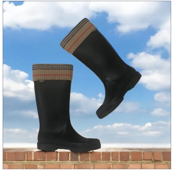 Burberry Black and Tan Winter Rain Boots