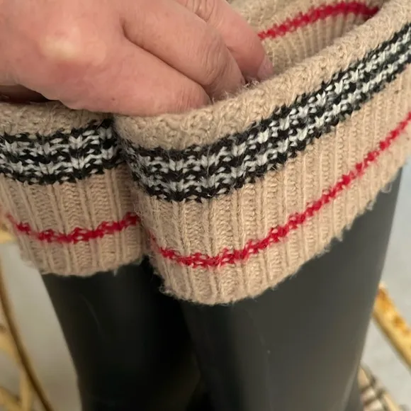 Burberry Knit Top Black and Cream Winter Rain Boots