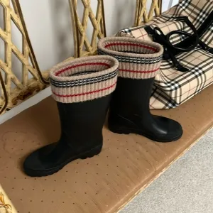 Burberry Knit Top Black and Cream Winter Rain Boots
