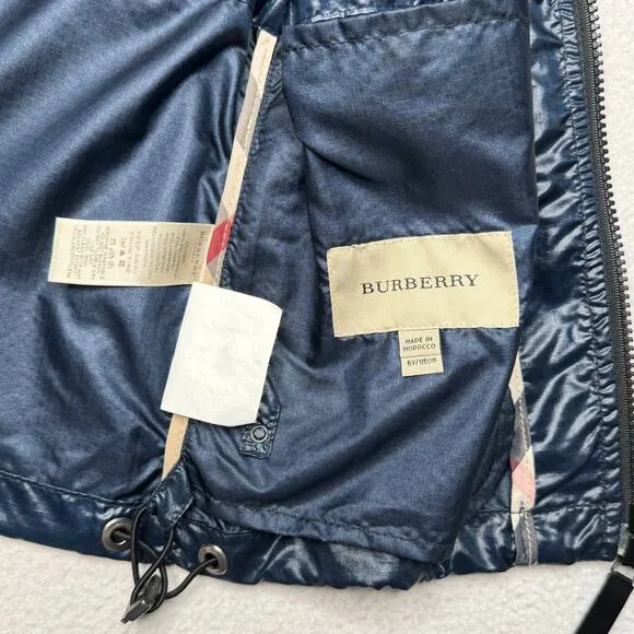 Burberry Windbreaker Kids Size 6 Navy Blue Glossy Polyamide Hooded Rain Jacket