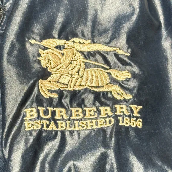 Burberry Windbreaker Kids Size 6 Navy Blue Glossy Polyamide Hooded Rain Jacket