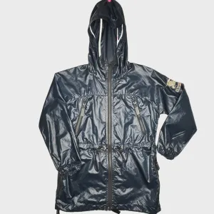 Burberry Windbreaker Kids Size 6 Navy Blue Glossy Polyamide Hooded Rain Jacket