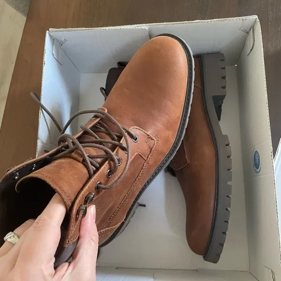 Calvin Klein Cavin Lace-UpBoot (Men) Shoes Boots Brown Leather Size 8.5