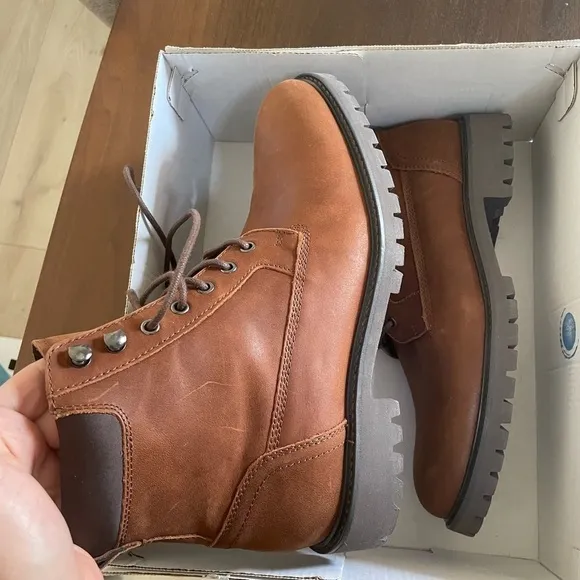 Calvin Klein Cavin Lace-UpBoot (Men) Shoes Boots Brown Leather Size 8.5