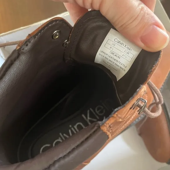 Calvin Klein Cavin Lace-UpBoot (Men) Shoes Boots Brown Leather Size 8.5