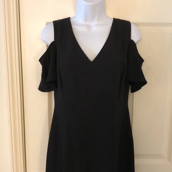 Calvin Klein Cold Shoulder Black V-Neck Dress