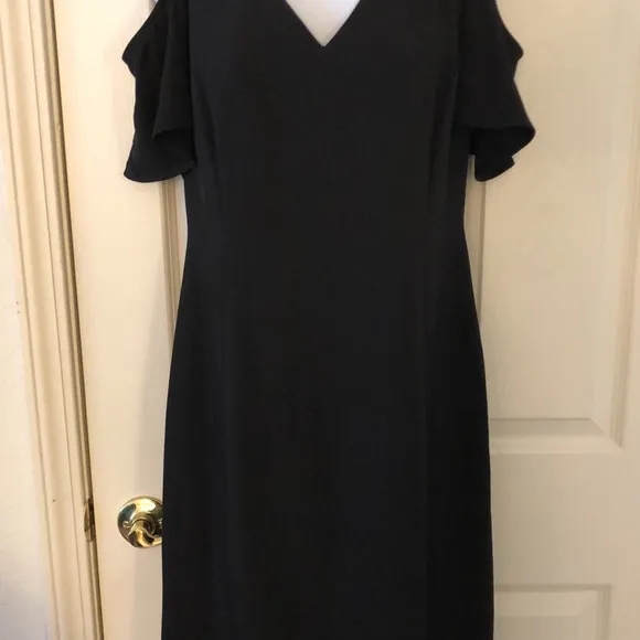 Calvin Klein Cold Shoulder Black V-Neck Dress