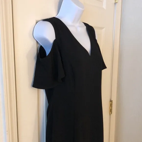 Calvin Klein Cold Shoulder Black V-Neck Dress