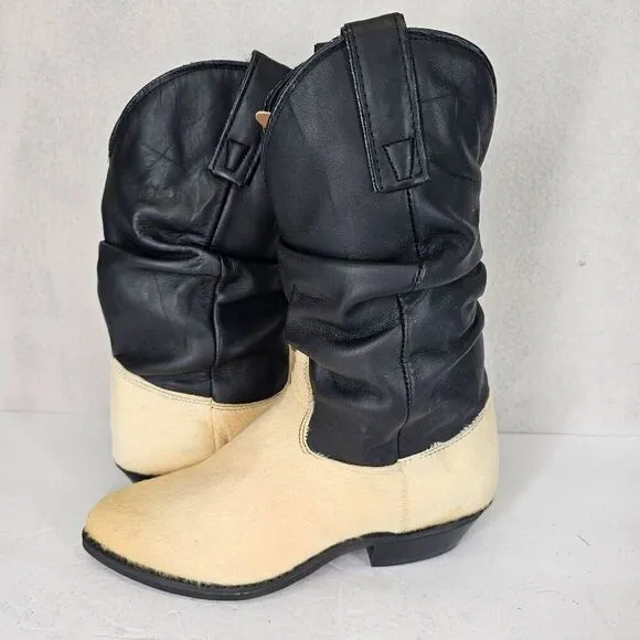 Capezio 90's Women's Western Calf Fur Cowgirl Boots Black Cream 5.5 New