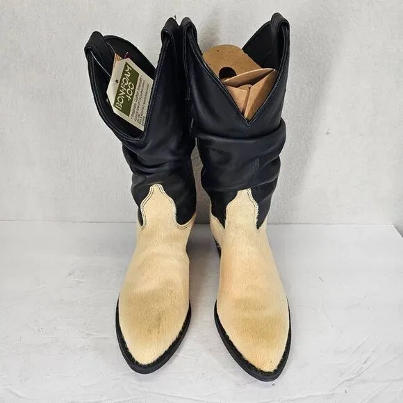 Capezio 90's Women's Western Calf Fur Cowgirl Boots Black Cream 5.5 New
