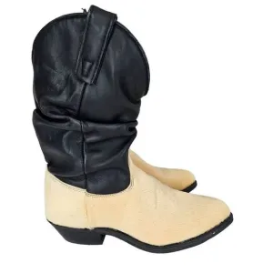 Capezio 90's Women's Western Calf Fur Cowgirl Boots Black Cream 5.5 New