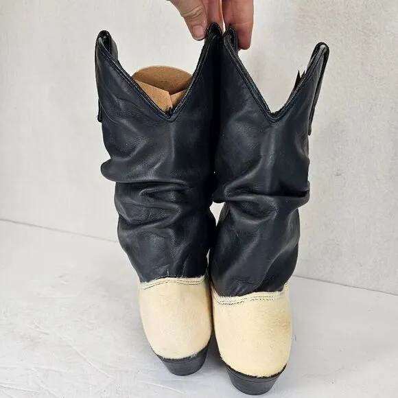 Capezio 90's Women's Western Calf Fur Cowgirl Boots Black Cream 5.5 New