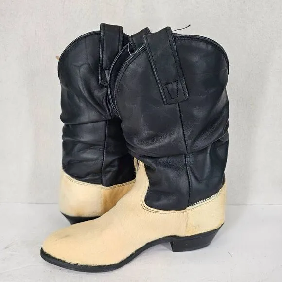 Capezio 90's Women's Western Calf Fur Cowgirl Boots Black Cream 5.5 New