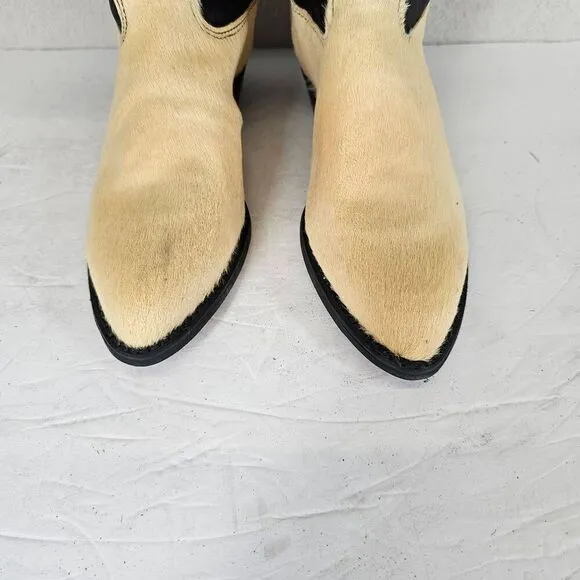 Capezio 90's Women's Western Calf Fur Cowgirl Boots Black Cream 5.5 New
