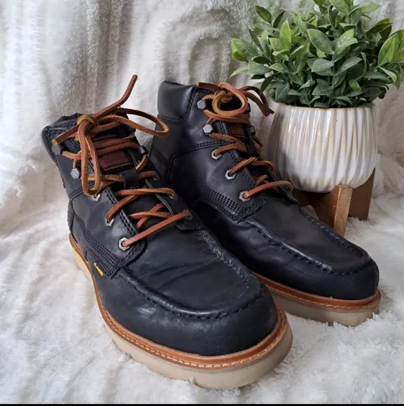 CAT Caterpillar Jackson Mid Top Black Leather Work Boots Lace Up Men 9 Wide