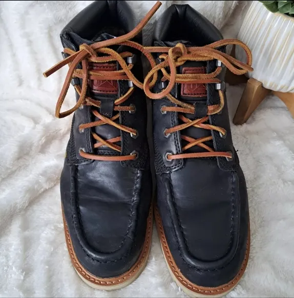 CAT Caterpillar Jackson Mid Top Black Leather Work Boots Lace Up Men 9 Wide