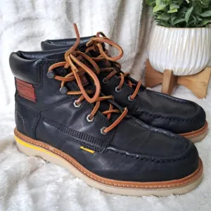 CAT Caterpillar Jackson Mid Top Black Leather Work Boots Lace Up Men 9 Wide