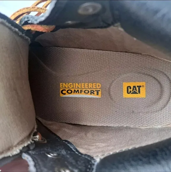 CAT Caterpillar Jackson Mid Top Black Leather Work Boots Lace Up Men 9 Wide