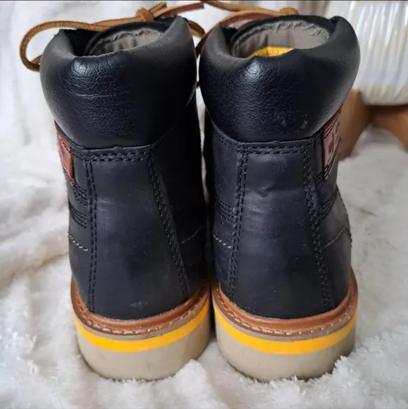 CAT Caterpillar Jackson Mid Top Black Leather Work Boots Lace Up Men 9 Wide
