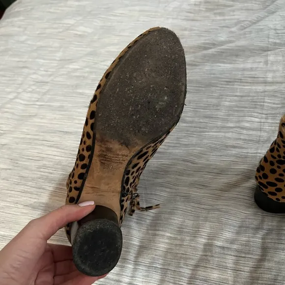 Cavellini Women’s Calf Hair Leopard Print Ankle Boot Size 38 US 7.5