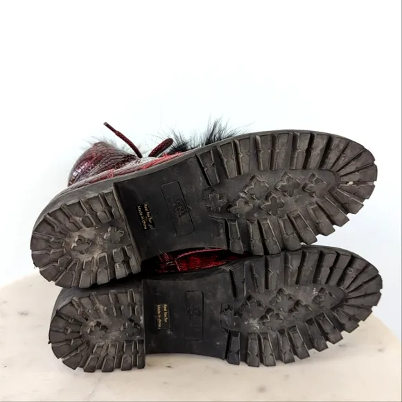 Cecelia New York Trekker Red Leather Croc Boots