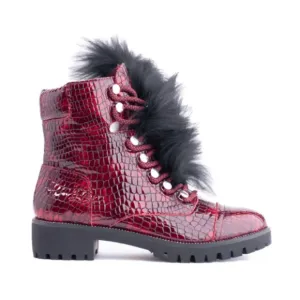 Cecelia New York Trekker Red Leather Croc Boots