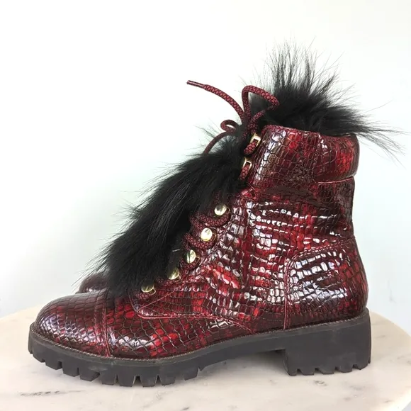 Cecelia New York Trekker Red Leather Croc Boots
