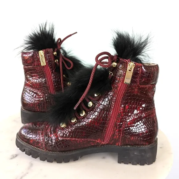 Cecelia New York Trekker Red Leather Croc Boots