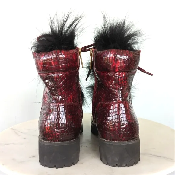 Cecelia New York Trekker Red Leather Croc Boots