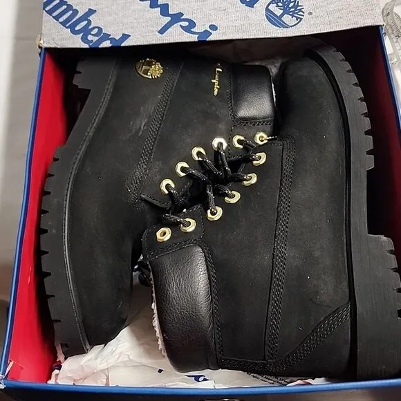 Champion Timberland Premium 6 in Shearling Boot Black Nubuck sz 6.5 junior