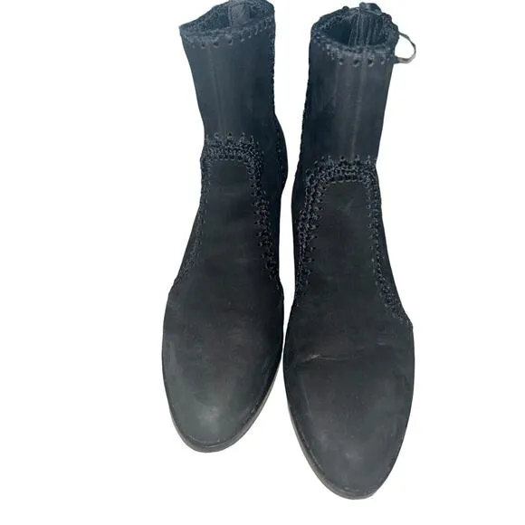 Chelsea Violet Women Ankle Booties Boots 8M Leather Suede Mid Heel Black EUC