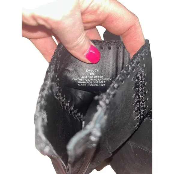 Chelsea Violet Women Ankle Booties Boots 8M Leather Suede Mid Heel Black EUC