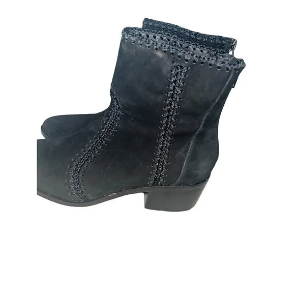 Chelsea Violet Women Ankle Booties Boots 8M Leather Suede Mid Heel Black EUC