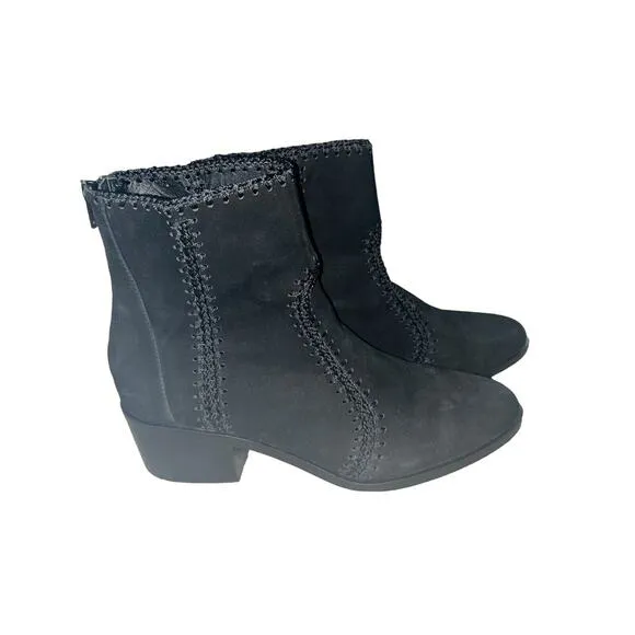 Chelsea Violet Women Ankle Booties Boots 8M Leather Suede Mid Heel Black EUC