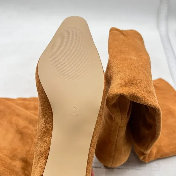 Chodolate Suede Low Heel Pull on Stylish Knee High Boots Square Toe Winter Party