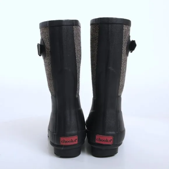 Chooka Mid Cafe Racer Herringbone Rain Boots in Black Women Size 6