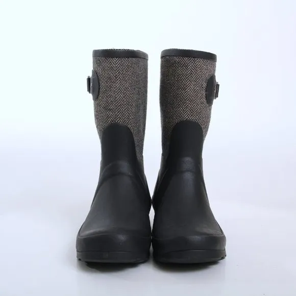 Chooka Mid Cafe Racer Herringbone Rain Boots in Black Women Size 6