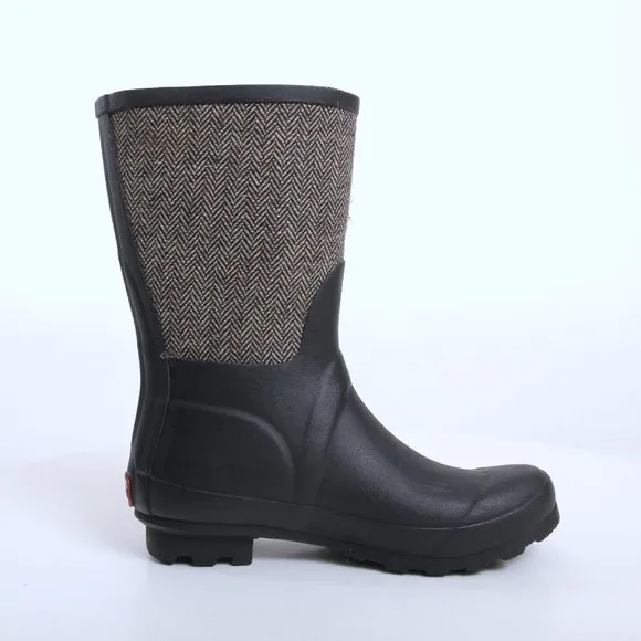 Chooka Mid Cafe Racer Herringbone Rain Boots in Black Women Size 6
