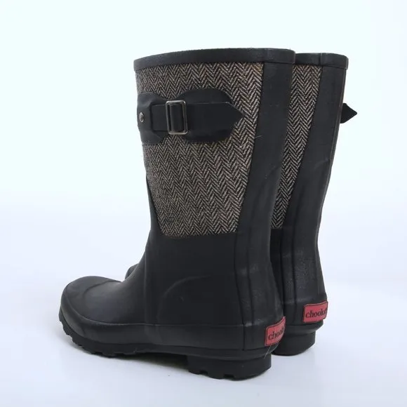 Chooka Mid Cafe Racer Herringbone Rain Boots in Black Women Size 6