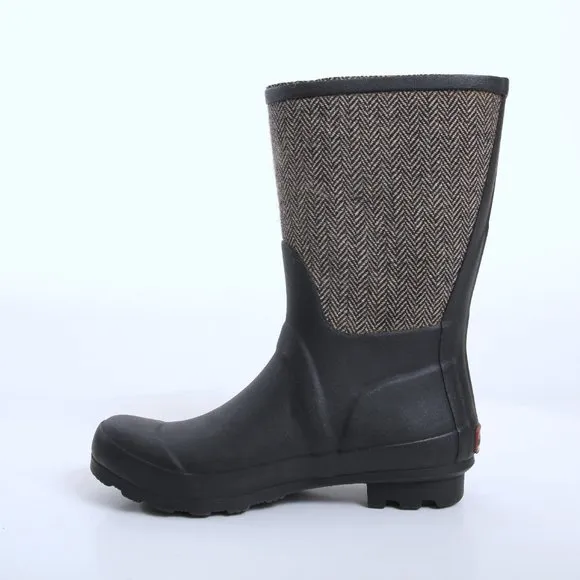 Chooka Mid Cafe Racer Herringbone Rain Boots in Black Women Size 6