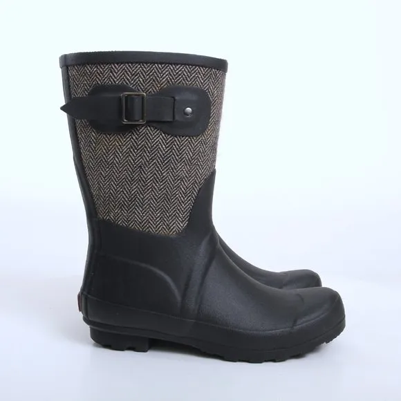 Chooka Mid Cafe Racer Herringbone Rain Boots in Black Women Size 6
