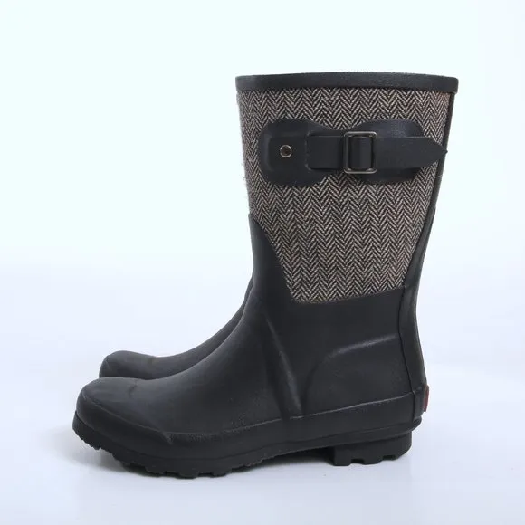 Chooka Mid Cafe Racer Herringbone Rain Boots in Black Women Size 6