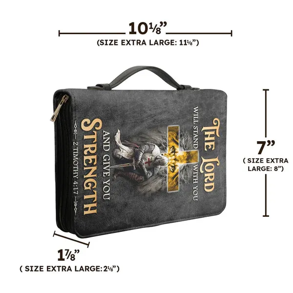 Christianart Bible Cover, Divine Guardian Bible Cover with 2 Timothy 4:17 Verse.